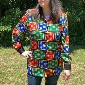 Vintage colorful printed coin button up top